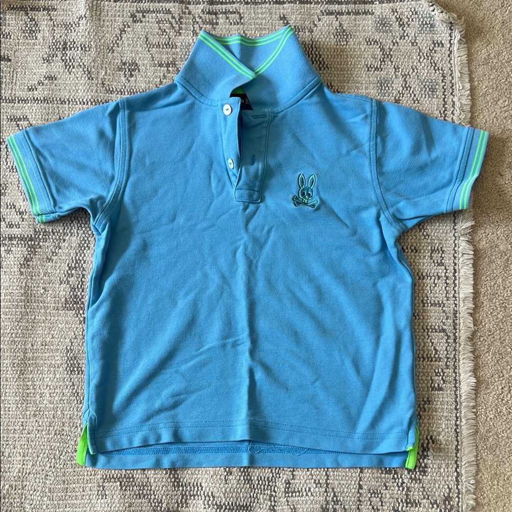 Psycho Bunny Vibrant Blue Kids Polo with Green Accents